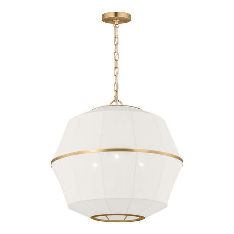 Birch Medium Pendant 22", Modern Brass and White Linen