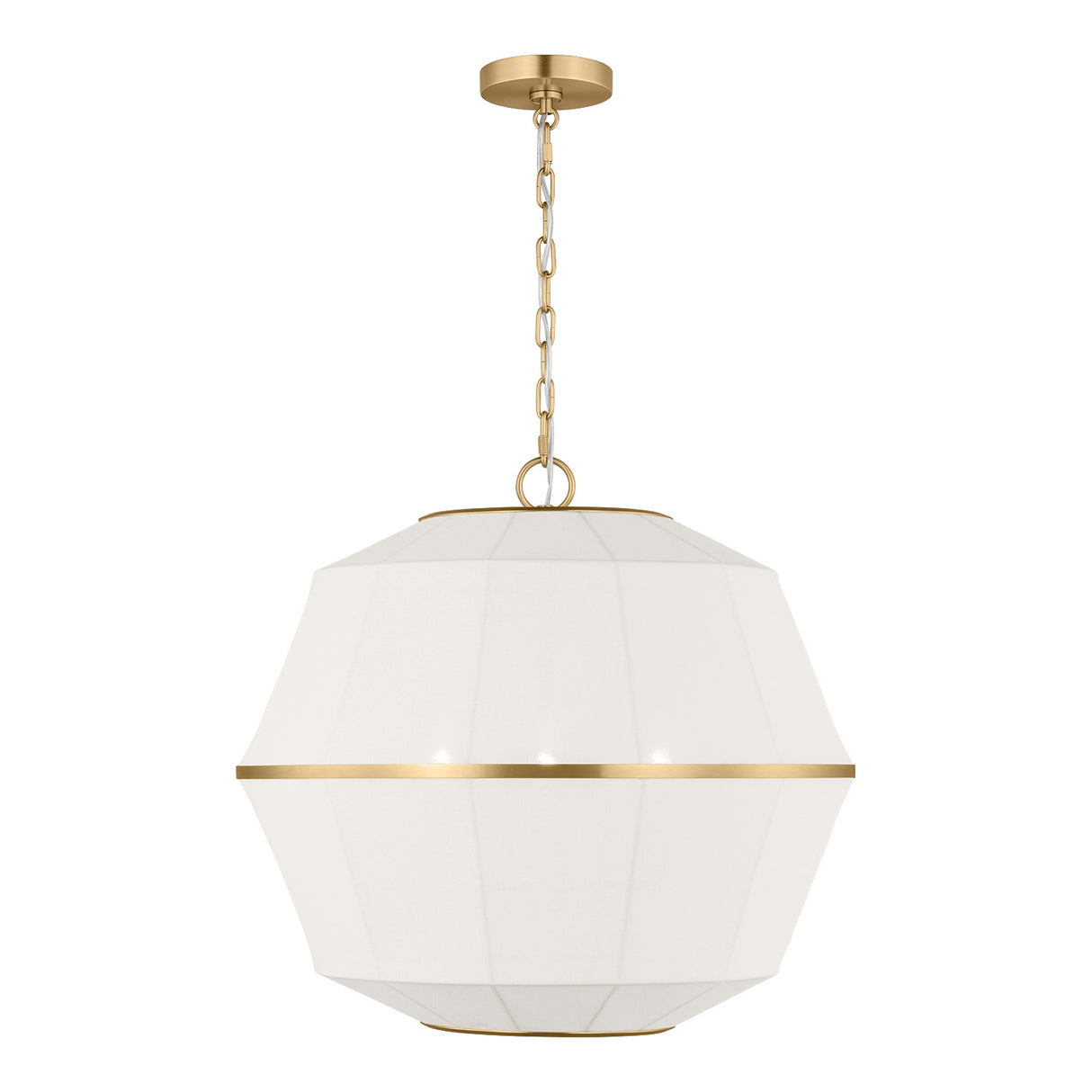 Birch Medium Pendant 22", Modern Brass and White Linen