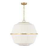 Birch Medium Pendant 22", Modern Brass and White Linen