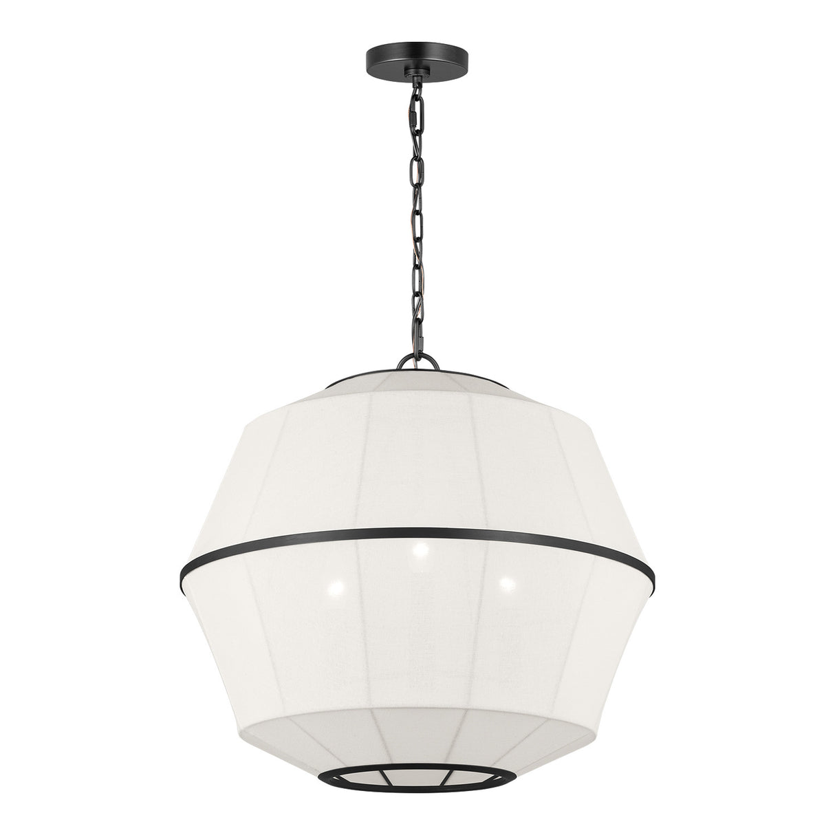 Birch Medium Pendant 22", Aged Iron and White Linen