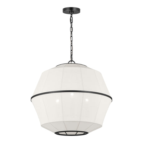Birch Medium Pendant 22", Aged Iron and White Linen