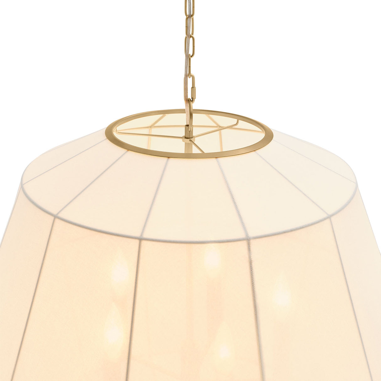 Birch Large Pendant 28", Modern Brass and White Linen