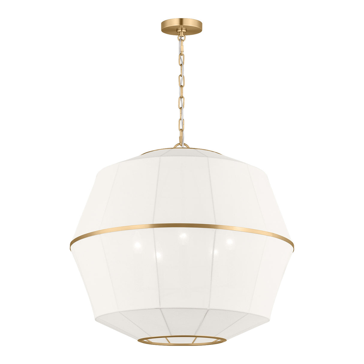 Birch Large Pendant 28", Modern Brass and White Linen