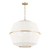 Birch Large Pendant 28", Modern Brass and White Linen