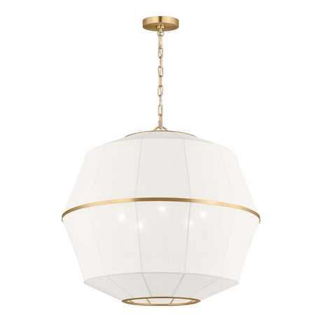 Birch Large Pendant 28", Modern Brass and White Linen