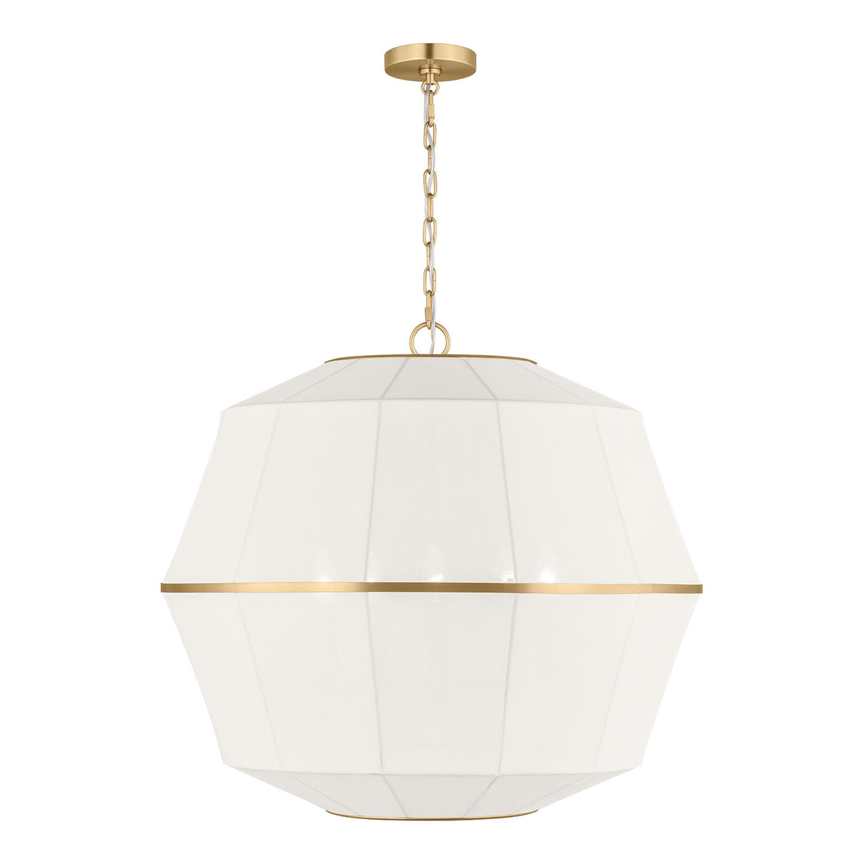 Birch Large Pendant 28", Modern Brass and White Linen