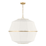 Birch Large Pendant 28", Modern Brass and White Linen