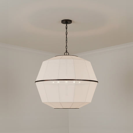 Birch Large Pendant 28", Aged Iron and White Linen for Transitional home with White Walls