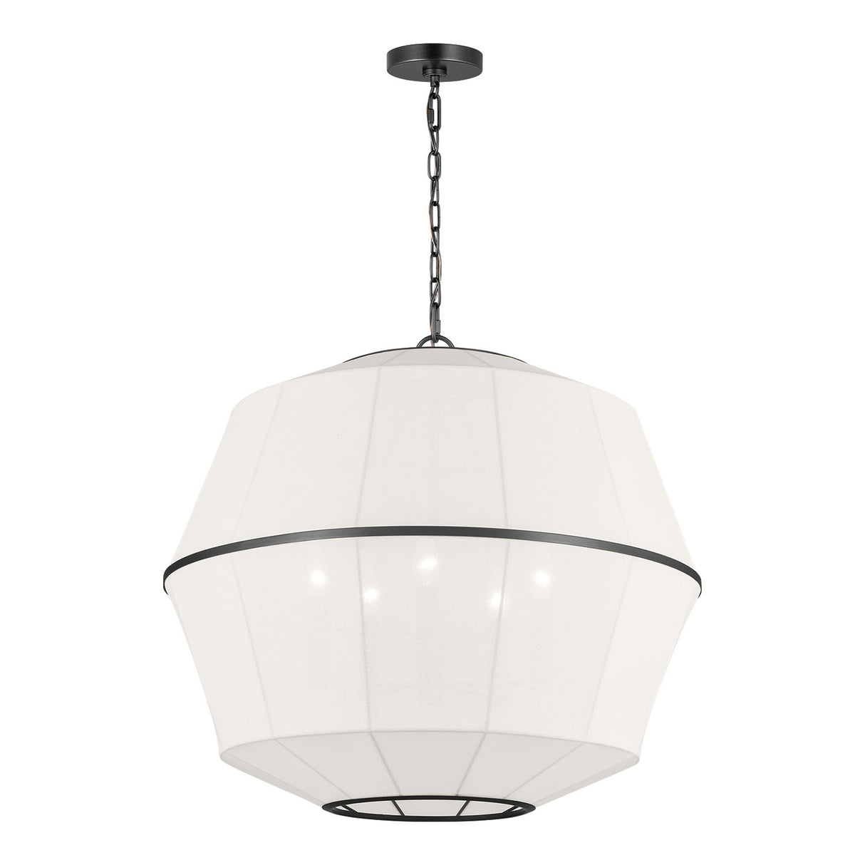 Birch Large Pendant 28", Aged Iron and White Linen