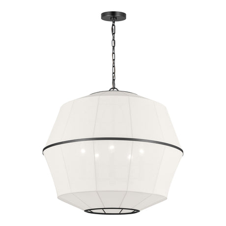 Birch Large Pendant 28", Aged Iron and White Linen