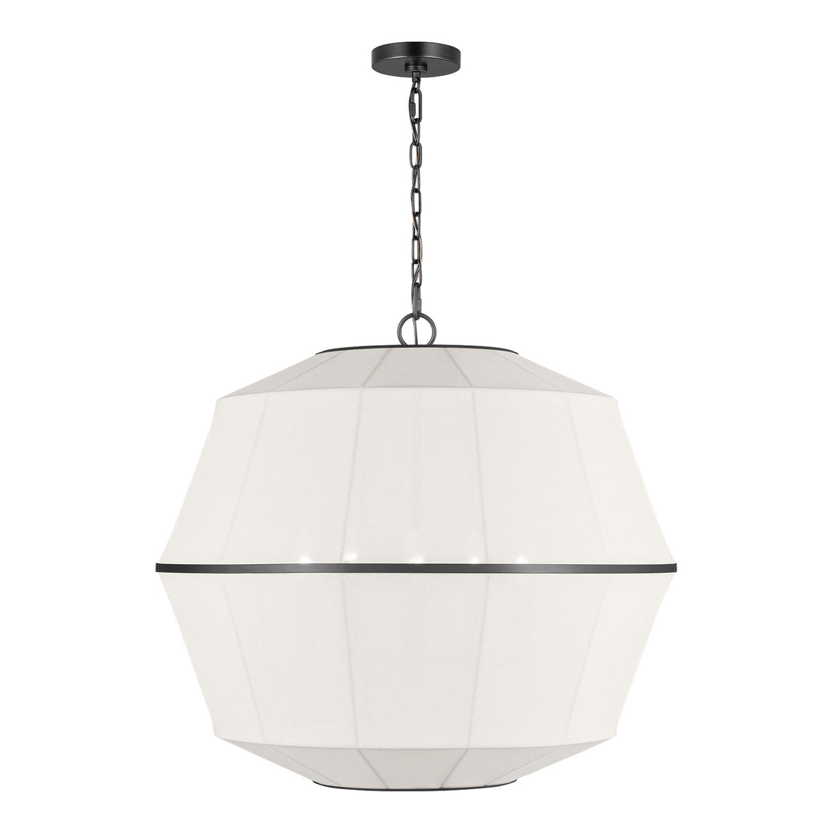 Birch Large Pendant 28", Aged Iron and White Linen