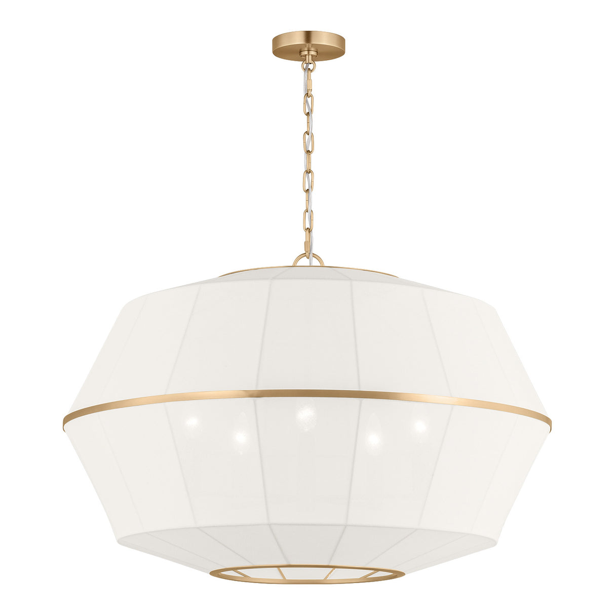 Birch Extra Large Pendant 32", Modern Brass and White Linen