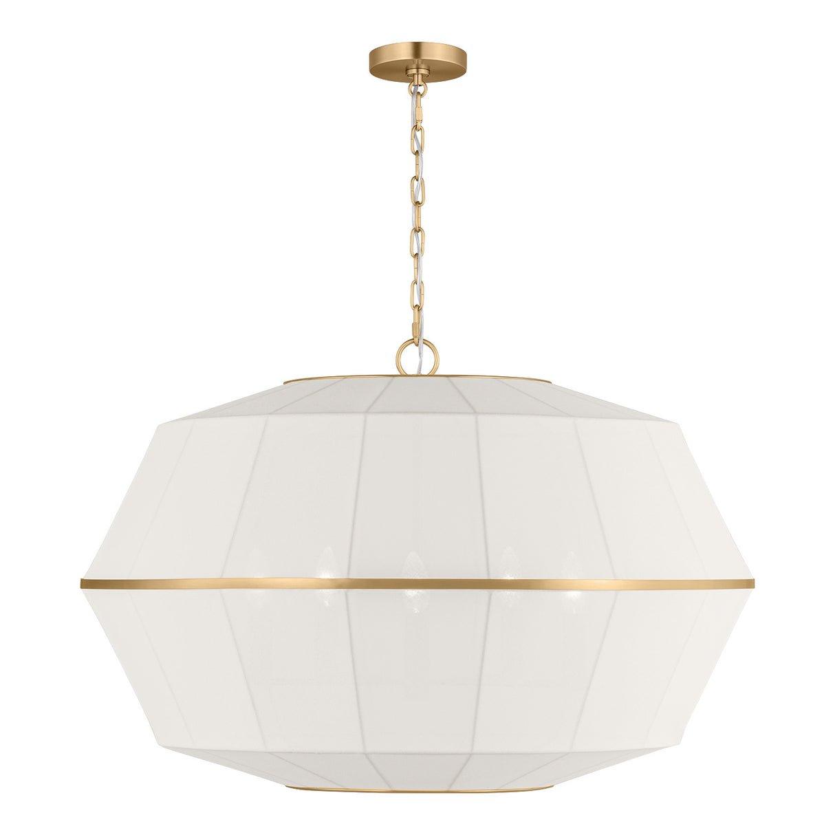 Birch Extra Large Pendant 32", Modern Brass and White Linen