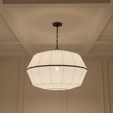 Birch Extra Large Pendant 32", Aged Iron and White Linen for Transitional home with White Walls