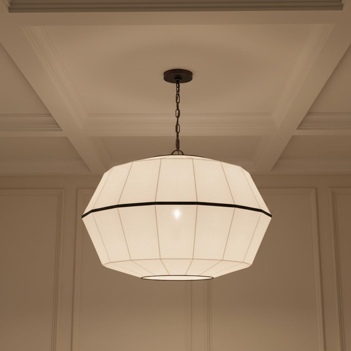 Birch Extra Large Pendant 32", Aged Iron and White Linen