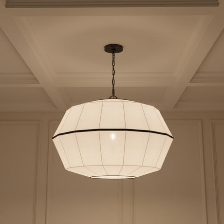 Birch Extra Large Pendant 32", Aged Iron and White Linen