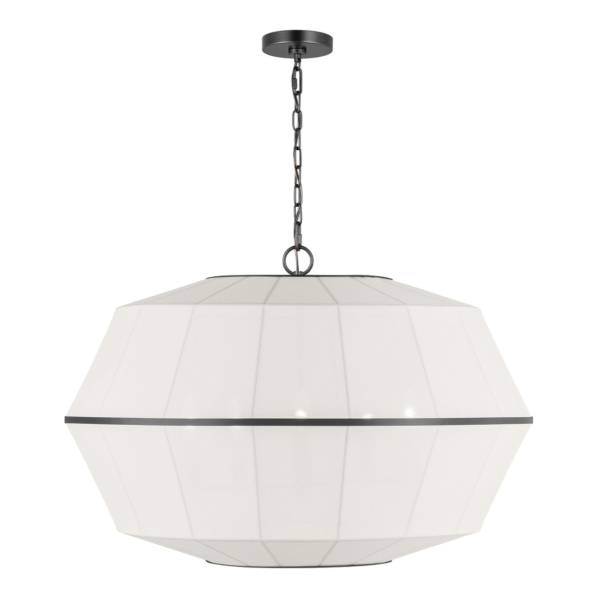 Birch Extra Large Pendant 32", Aged Iron and White Linen