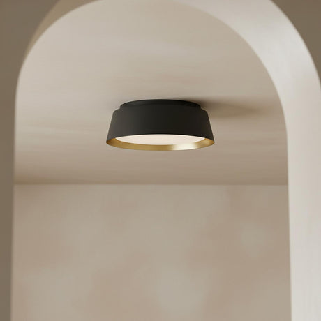 Langston Medium Flush Mount 14", Matte Black with Brushed Brass