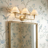 Dean 3 Light Vanity, Satin Brass and Opal Glass for Transitional home with Cream Wallpaper