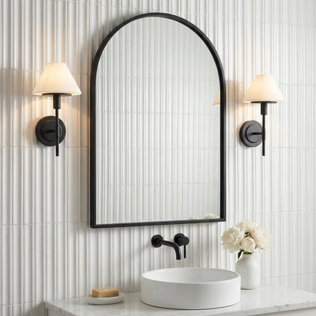 Dean Wall Sconce 14", Matte Black and Opal Glass