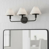 Dean 3 Light Vanity, Matte Black and Opal Glass