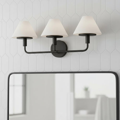 Dean 3 Light Vanity, Matte Black and Opal Glass