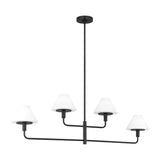Dean 4 Light Chandelier 50", Matte Black and Opal Glass