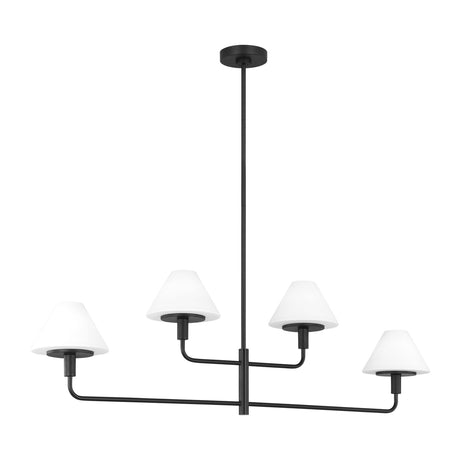 Dean 4 Light Chandelier 50", Matte Black and Opal Glass