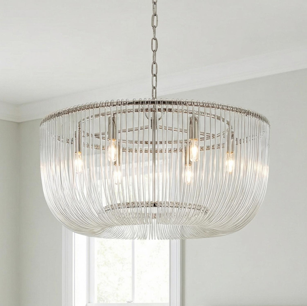 Amir Medium Chandelier 28", Polished Nickel for Modern home with White Walls
