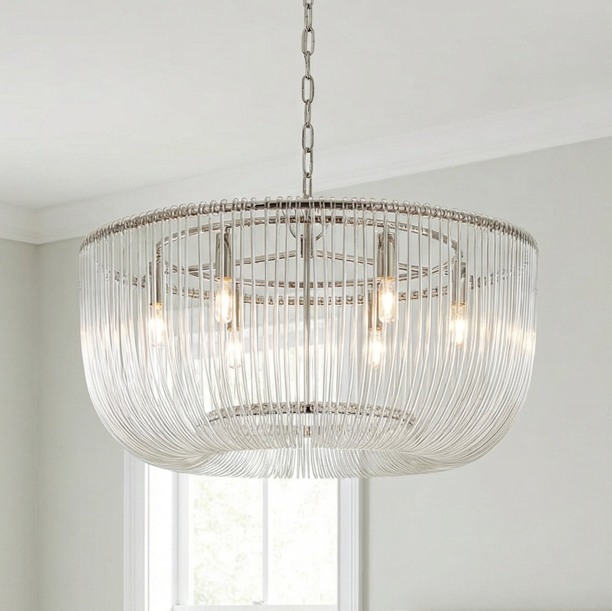 Amir Medium Chandelier 28", Polished Nickel for Modern home with White Walls