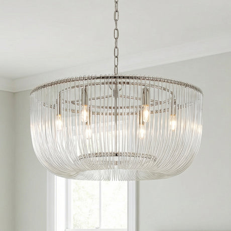 Amir Medium Chandelier 28", Polished Nickel for Modern home with White Walls