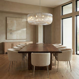 Amir Extra Large Chandelier 42", Polished Nickel geometric chandelier in a Contemporary Dining Room with a walnut table and cream chairs.