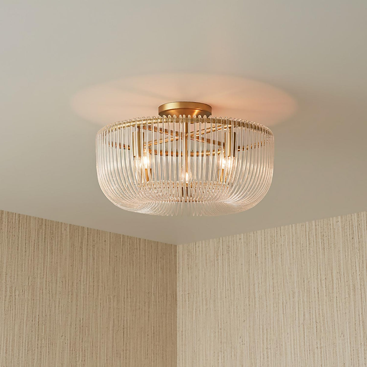 Amir Flush Mount 20" for Modern home with Warm Beige Wallpaper