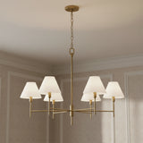 Bryson 6 Light Chandelier 36", Modern Brass in a Transitional home with Beige Classic Wallpaper