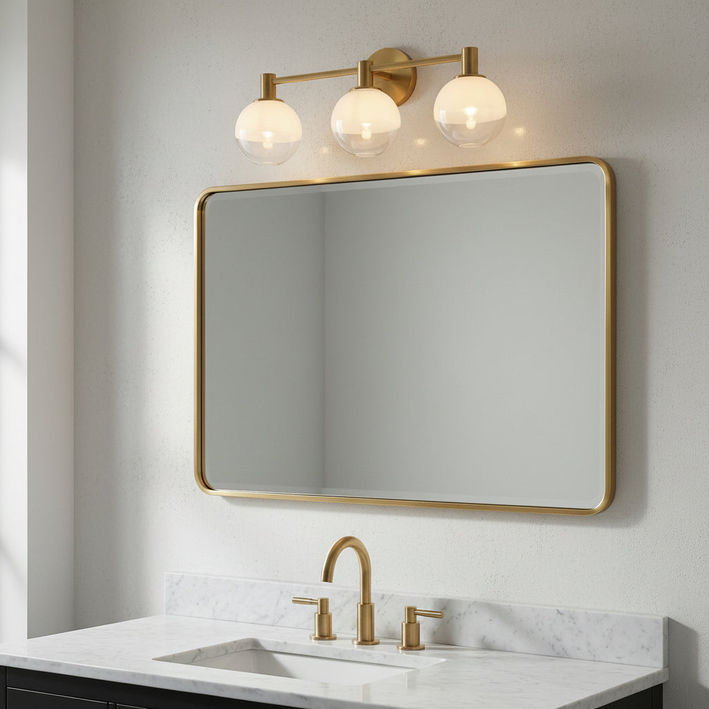 Merrick 3 Light Vanity, Modern Brass for Modern home with White walls