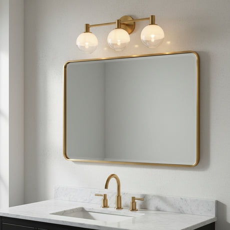 Merrick 3 Light Vanity, Modern Brass for Modern home with White walls