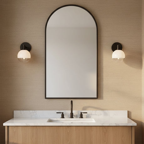 Merrick Wall Sconce 10, Aged Iron for Modern home with Beige Shiplap