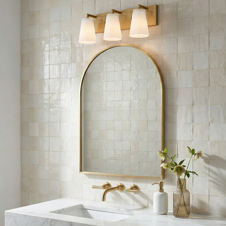 Margot 3 Light Vanity, Satin Brass for Modern home with White Tile