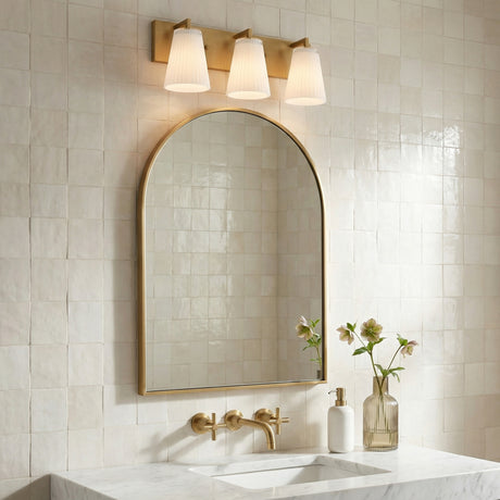 Margot 3 Light Vanity, Satin Brass for Transitional home with White Tile