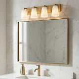 Margot 4 Light Vanity, Satin Brass for Modern home with White Marble