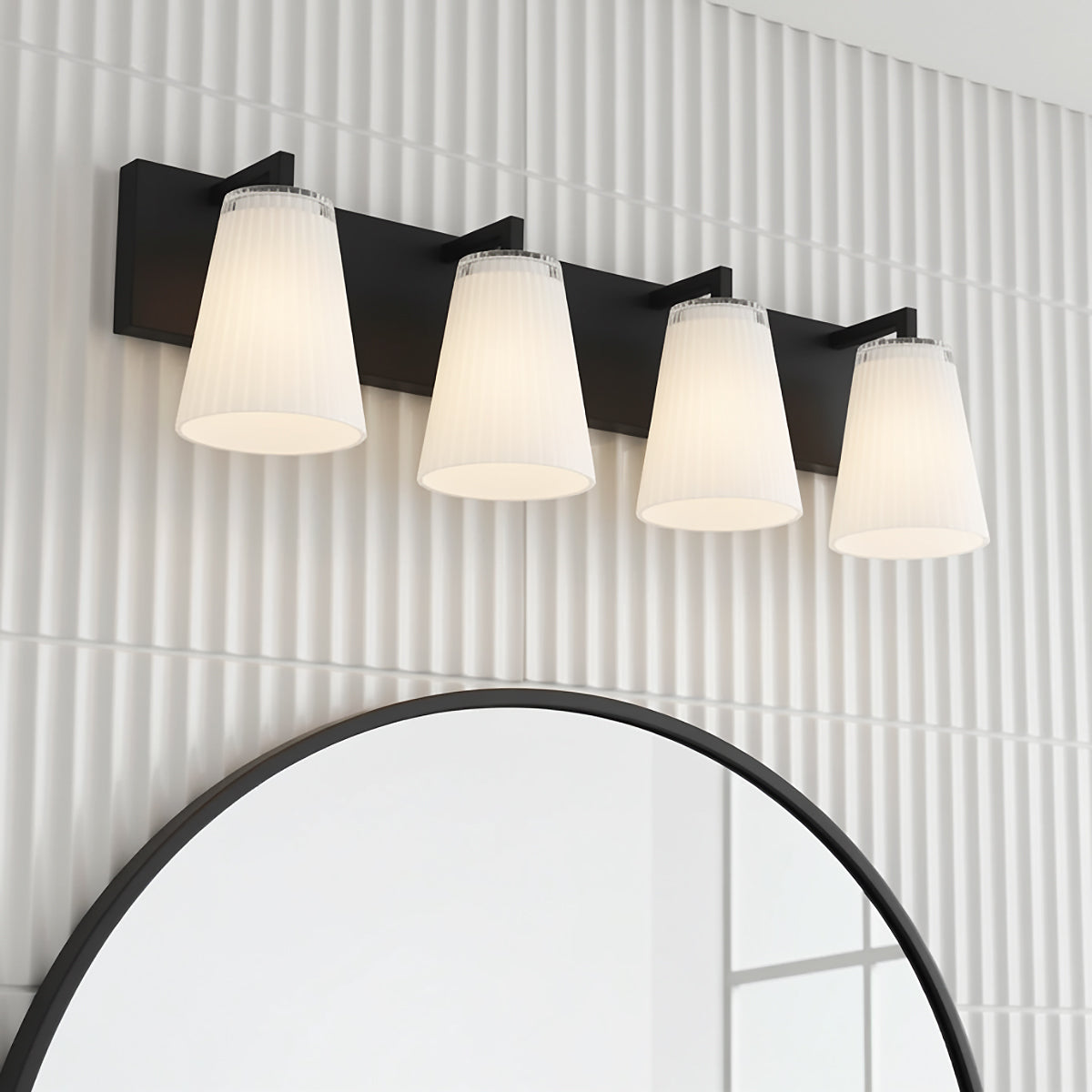 Margot 4 Light Vanity, Matte Black for Modern home with White Tile