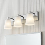 Margot 3 Light Vanity, Chrome for Modern home with White Shiplap