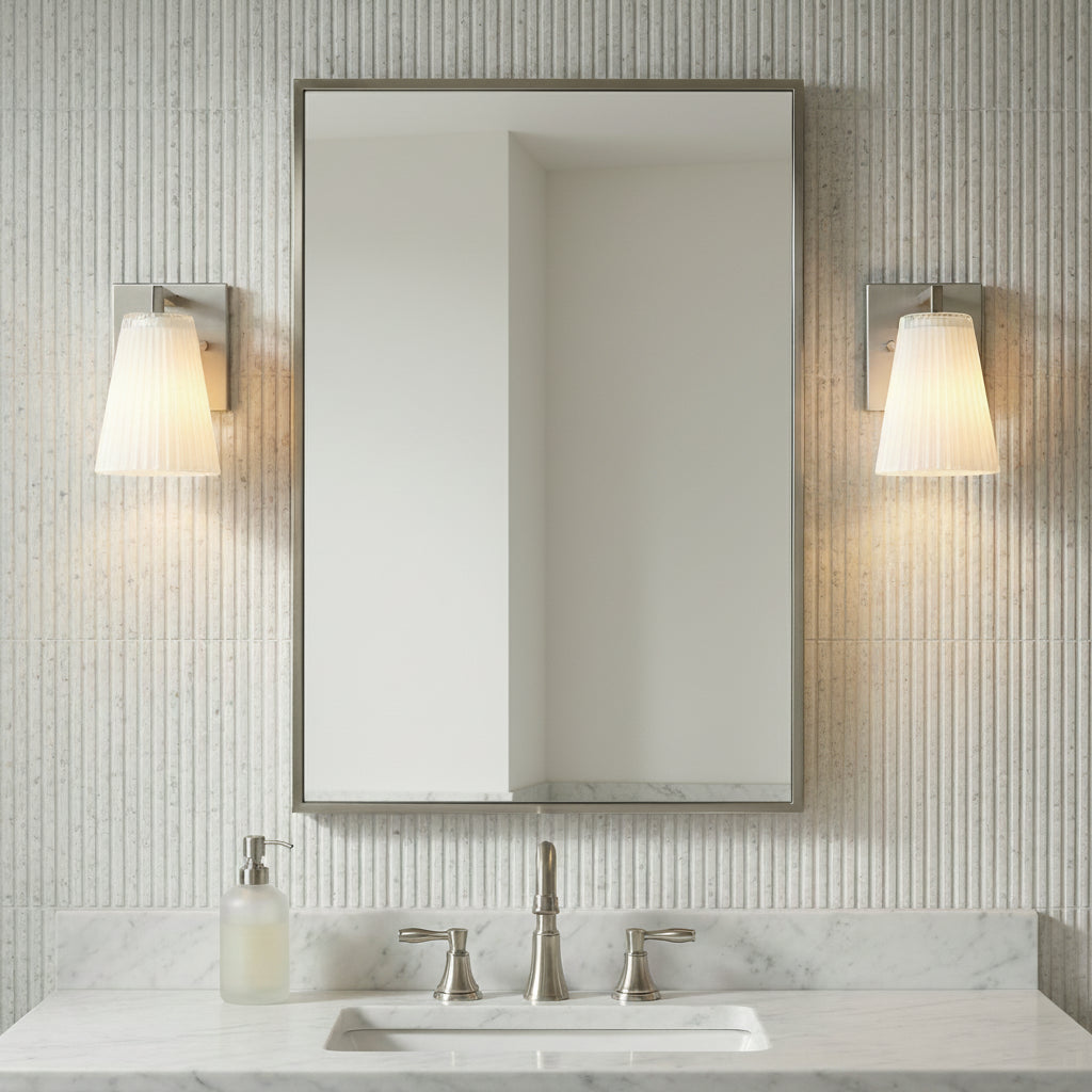 Margot Wall Sconce 8", Brushed Nickel for Modern home with White Tile