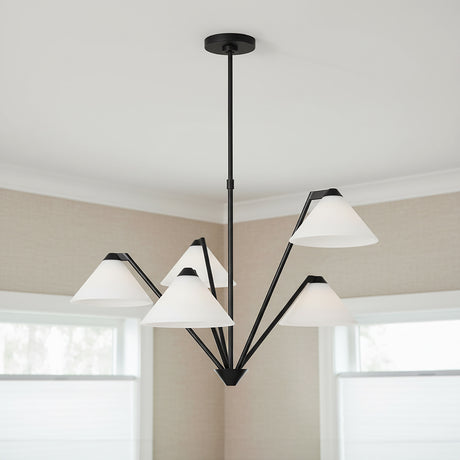 Odalyn 5 Light Chandelier 31, Matte Black for Modern home with Textured Beige Walls