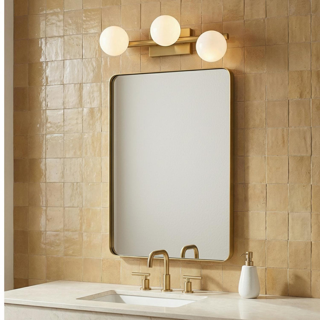 Veya 3 Light Wall Sconce 16", Modern Brass and Milk Glass