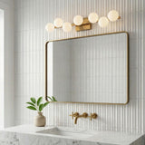 Veya 7 Light Wall Sconce 32", Modern Brass and Milk Glass