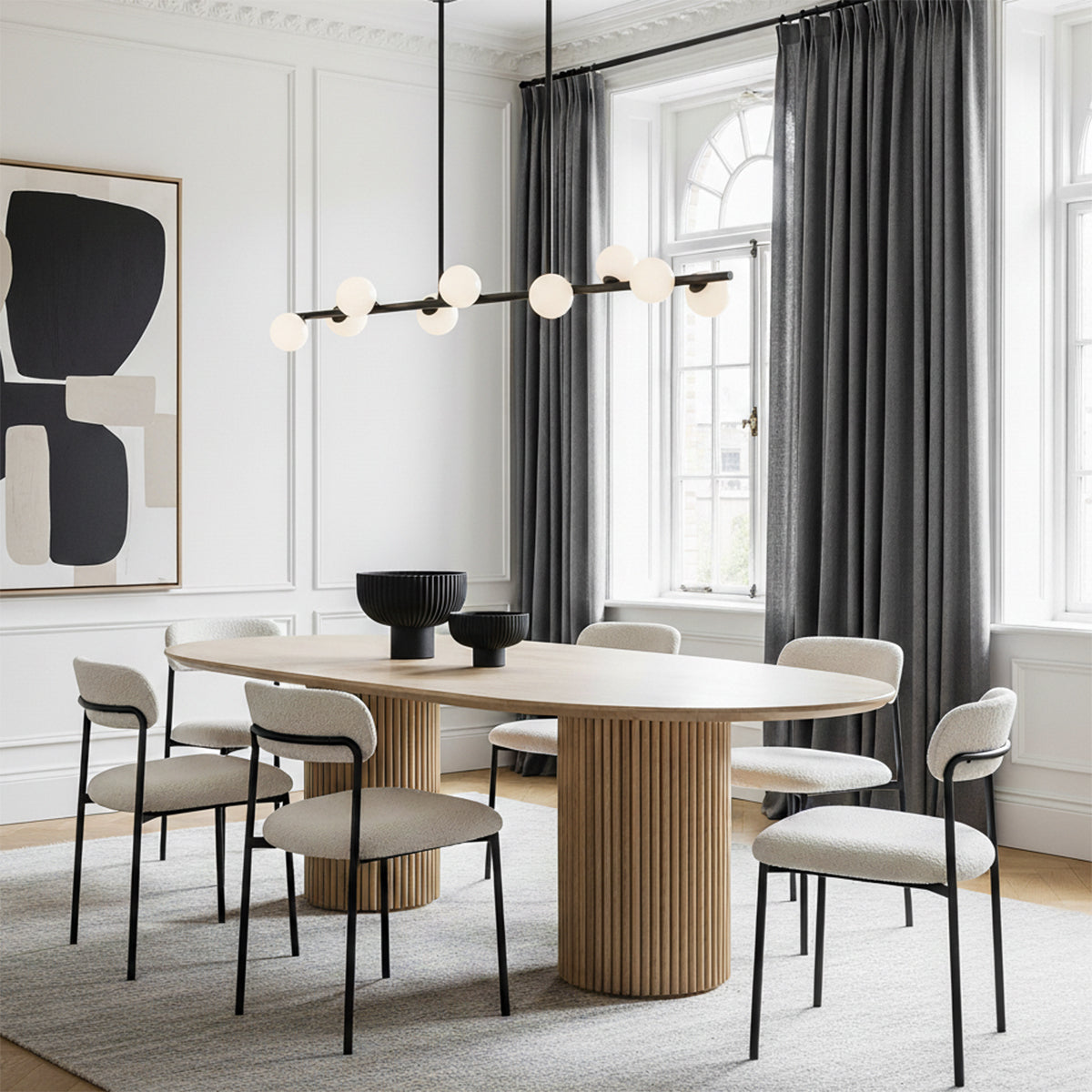 Veya 9 Light Linear Chandelier 49", Aged Iron and Milk Glass for Modern home with White Walls