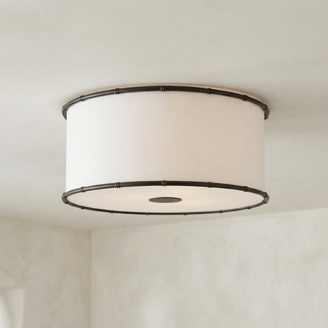 Soren Flush Mount 20", Aged Iron geometric flush mount in a Transitional Living Room with neutral walls.