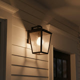 Harrison Outdoor Small Wall Light 10", Textured Black for Modern Farmhouse home with White Siding
