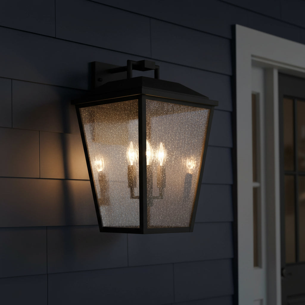 Harrison Outdoor Large Wall Light 16" for Modern Farmhouse home with Dark Blue Siding